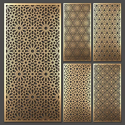 Gold Decorative Partition With Intricate Laser Cut Ornate Patterns For Interior Decoration 3d model