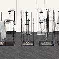 Modern Shower Sauna Interior With Glass Partitions And Multiple Shower Fixtures