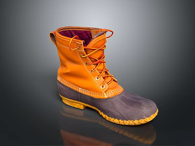 Durable Orange and Gray Laced Work Boots with Yellow Rubber Sole 3d model