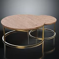 Modern Nested Round Coffee Tables With Wooden Top And Gold Metal Legs