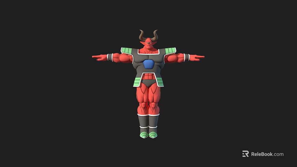 Muscular Red Horned Fantasy Creature Warrior With Armored Body And Open Arms 3d model 