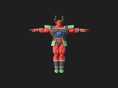 Muscular Red Horned Fantasy Creature Warrior With Armored Body And Open Arms 3d model