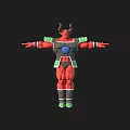 Muscular Red Horned Fantasy Creature Warrior With Armored Body And Open Arms