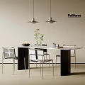 Modern Dining Table Set With Chairs Bowl And Decorative Plant