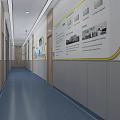 Modern Office Corridor Interior Design With Wall Display Boards And Information Graphics 3d model