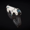 Futuristic Sci Fi Pistol With White Black Body Blue Glowing Accents Marked 39