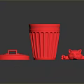 Red Animal Shaped Toy Figure With Trash Can And Lid In Modern Home Setup