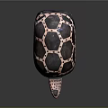 Hand Carved Turtle Sculpture With Purple Pink Geometric Patterns And Dotted Decoration