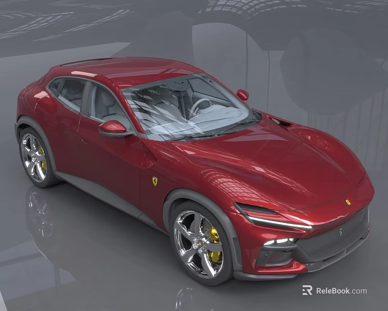 Red Ferrari SUV with sleek modern sporty exterior design alloy wheels and yellow brake calipers 3d model 