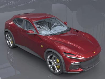 Red Ferrari SUV with sleek modern sporty exterior design alloy wheels and yellow brake calipers 3d model