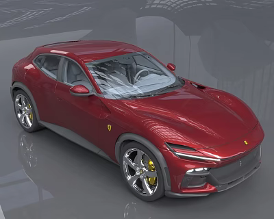 Red Ferrari SUV with sleek modern sporty exterior design alloy wheels and yellow brake calipers 3d model