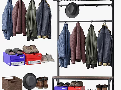 Clothes Storage And Display With Coats Hats And Shoes 3d model