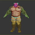 Muscular Bear Character With Yellow White Body Buff Physique And White Shorts