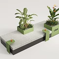 Modern Gray Outdoor Chair With Green Planters Tropical Plants And Orange Accents