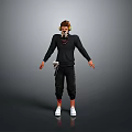 A Man Wearing Black Sweater With Headphones Scarf And White Sneakers