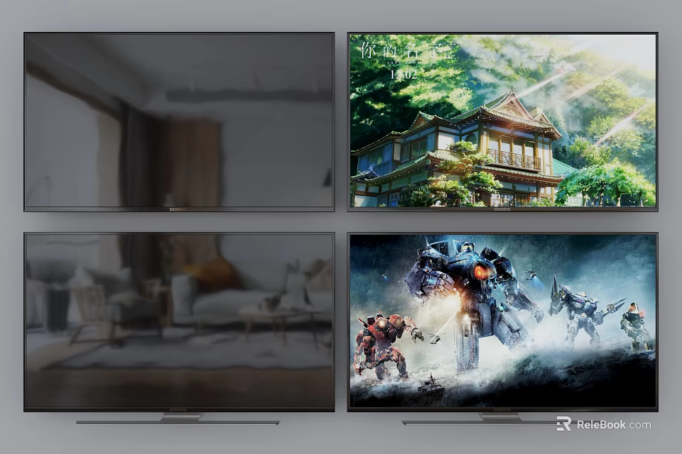 High Quality Television Screens Displaying Different Scenes Including Home And Entertainment Content 3d model 