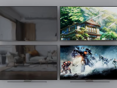 High Quality Television Screens Displaying Different Scenes Including Home And Entertainment Content 3d model