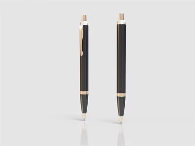Two Sleek Black Metallic Pens With Gold Accents And Modern Design Pen Clips 3d model