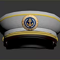 White Nautical Cap With Yellow Red Stripes And Anchor Badge Design