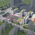 Modern School Buildings With Green Roofs Red Running Track Playground And Surrounding Trees