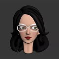 3D Model of a Woman with Black Curly Hair White Glasses Green Eyes Red Lips
