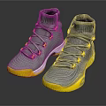 High Top Gray Knit Shoes With Yellow Accents And Sporty Design For Casual Wear