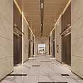 Modern Lobby Front Desk Reception With Marble Walls Ceiling Lights Access Control And Art Painting