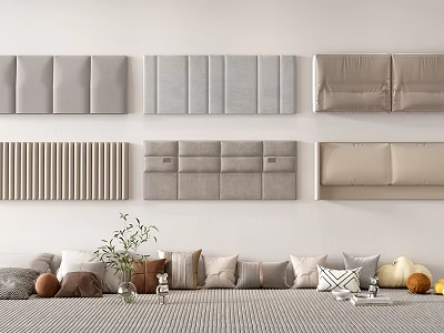 Modern Living Room With Various Grey Beige Wall Panels Sofa Throw Pillows And Green Plant 3d model