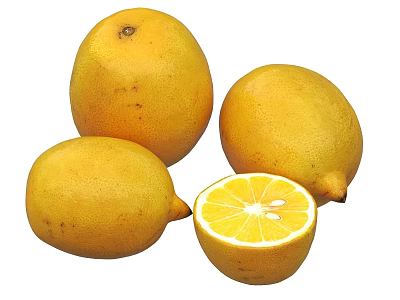Fresh Yellow Lemons Featuring Whole And Cut Slices On White Background 3d model