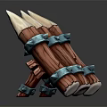 Wooden Decorative Scene Component With Sharp Spikes And Blue Metal Straps
