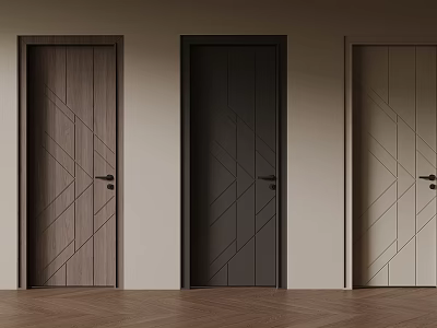 Three Hinged Doors With Diagonal Pattern In Wooden Dark Gray And Beige Colors For Interior 3d model