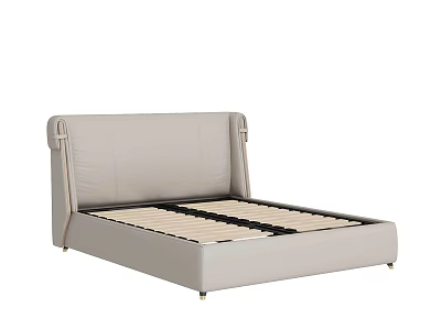 Modern Light Gray Double Bed With Upholstered Headboard And Wooden Slats Frame 3d model