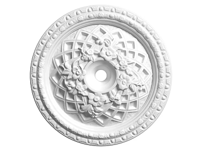 White Ceiling Medallion with Intricate Floral Patterns Ornate Relief Carvings Central Circular Opening 3d model