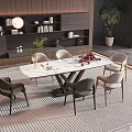 Modern Dining Table Set With Marble Top Stylish Chairs And Area Rug In Interior