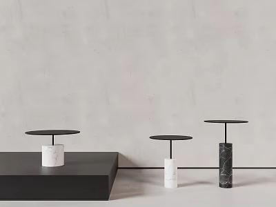 Modern Side Tables with Black Round Tops White Black Marble Bases Against Light Gray Wall 3d model