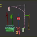 Urban Architectural Street Elements With Traffic Lights Stop Sign Lamp Trash Can And Fire Hydrants
