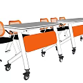 Modern Mobile Conference Table With Orange Chairs And Rolling Wheels Design 3d model