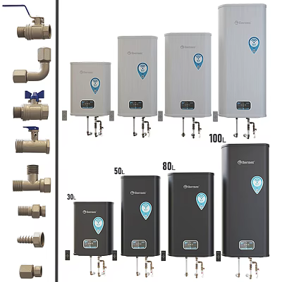 Kitchen Appliances Various Capacity Water Heaters With Silver Black Designs And Plumbing Parts 3d model
