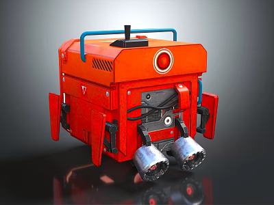 Red Mechanical Device with Blue Handle Circular Light and Dual Engine Bases 3d model