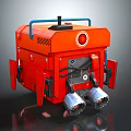 Red Mechanical Device with Blue Handle Circular Light and Dual Engine Bases