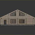 Detached Log Cabin House With Gray Roof Wooden Log Walls And Front Porch