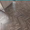 Dark Brown Herringbone Wooden Flooring With Natural Texture In Interior Living Room