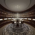 Circular Wine Cellar Interior With Wooden Wine Racks Wine Bottles Central Table And Rug