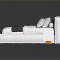 Modern White Bed Frame With Headboard White Pillows Dark Blanket Nightstands With Orange Base
