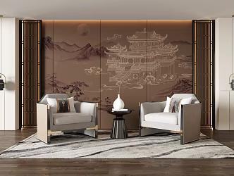 New Chinese Style Casual Sofa Combination Single Sofa 3d model