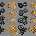 Black And Gold Gears Arranged In Various Patterns For Mechanical Design