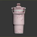 Pink Insulated Thermal Mug With Cartoon Pattern Straw And Lid Design