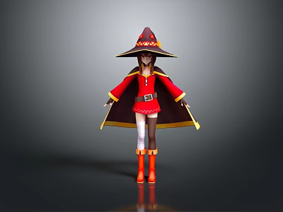 Game Movie Character With Red Robe Pointed Hat Yellow Trim White Pants And Red Boots 3d model