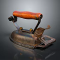 Vintage Household Iron With Wooden Handle And Retro Metal Design