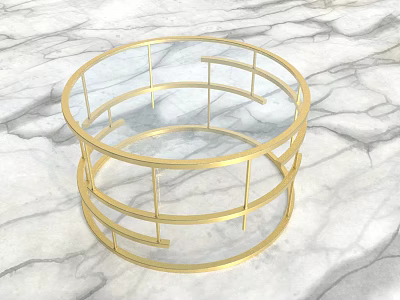 Elegant Round Coffee Table With Gold Metal Frame And Glass Top On Marble Surface 3d model